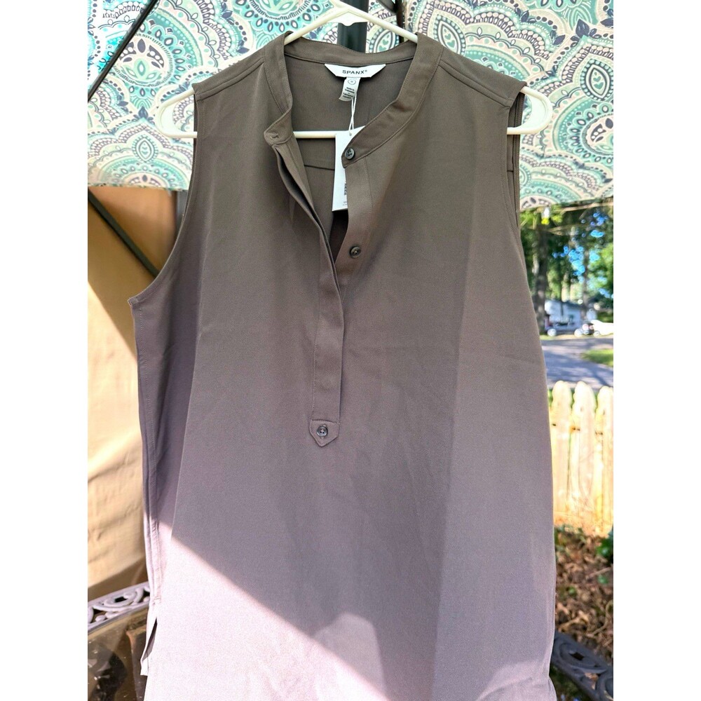 SPANX Crepe Popover Blouse Womens L Smoke Sleeveless Top NWT $98